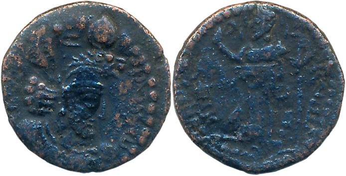 Kushano Sasanians, Anonymous, attributed to Hormazd I Kushanshah, Copper Drachma, 2.02g, O
