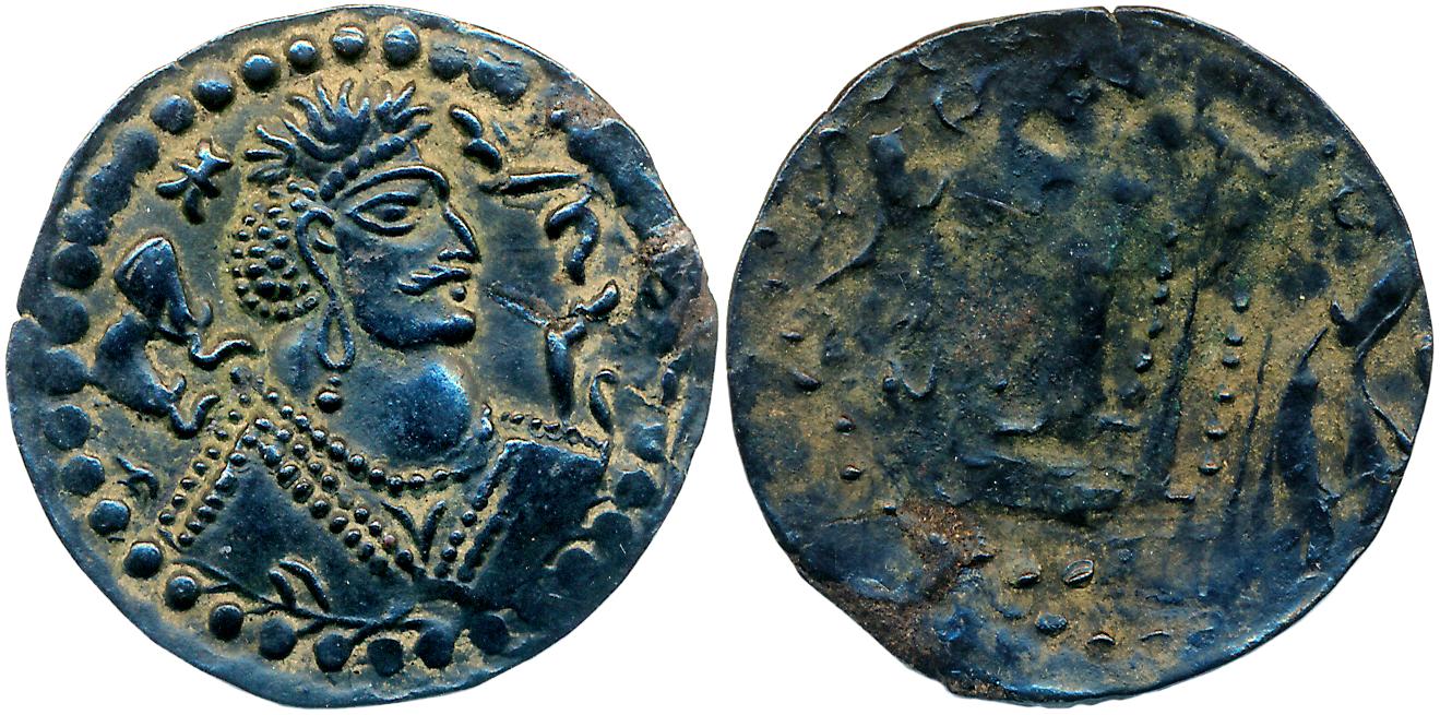 Hephthalites, Nezak Huns, Napki Malek, Billon Hemi Drachma, 3.28g, Kabul valley Series, Ob