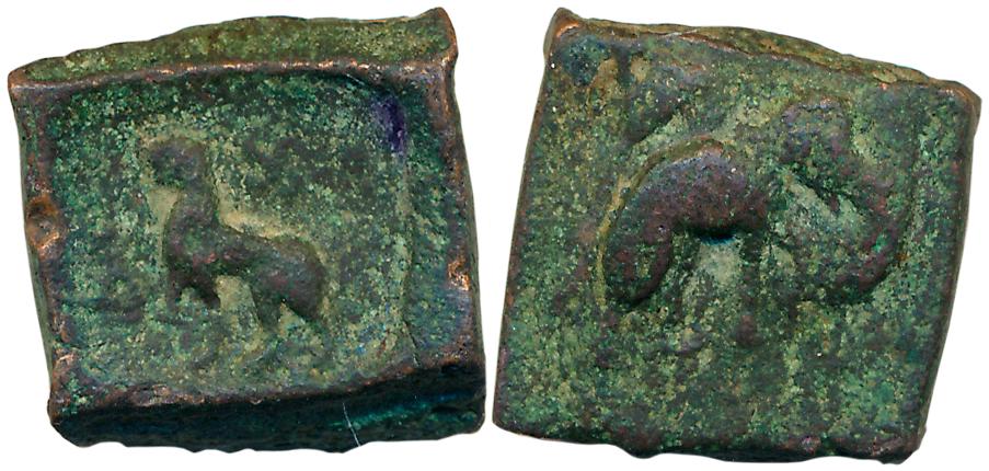 Taxila, Copper Drachma, 11.28g, Pushkalawati region, Obv: Elephant walking to right, Rev: 