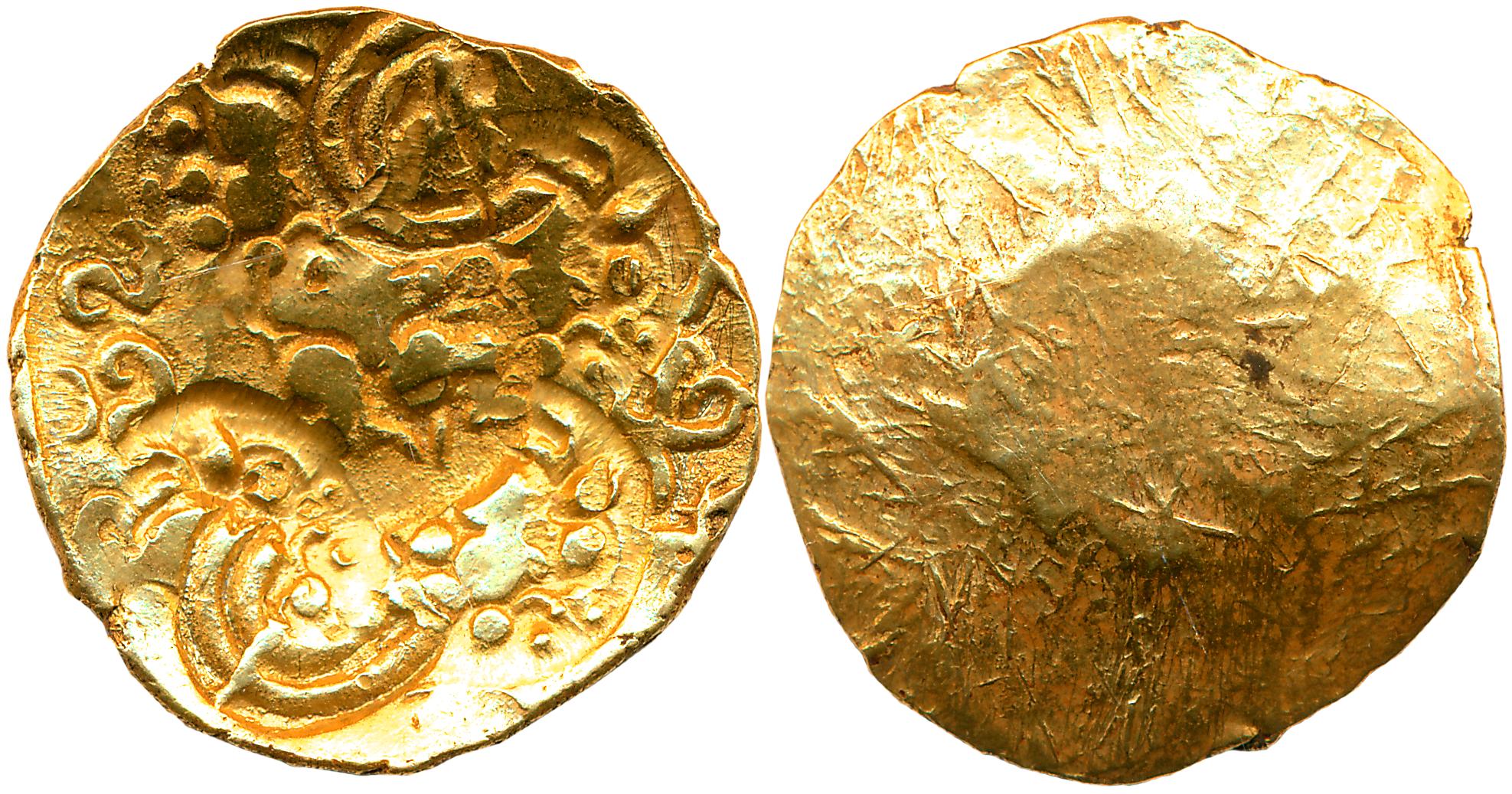 Chalukya Feudatories, Punch Marked, Gold Gadyana, 3.57g, Uniface, 2XSri, 5X LIon, 2X legen