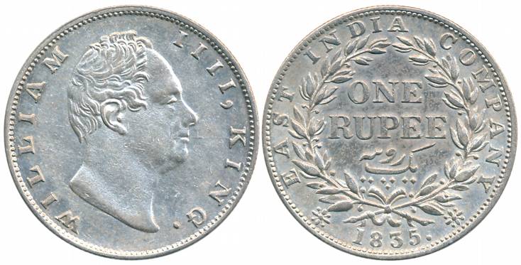 William IIII, Silver Rupee, 1835, Calcutta Mint, F dug out, A/III, 19 Berries, Bud leaves 