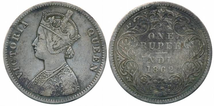 Victoria Queen, Silver Rupee, 1862, Calcutta Mint, A/III (Prid# 65). About very fine, scar
