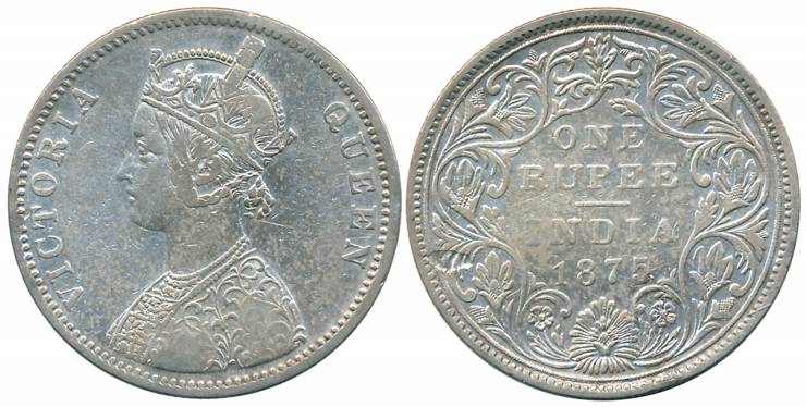 Victoria Queen, Silver Rupee, 1875, Bombay Mint, A2/II (Prid# 145). About very fine, scarc