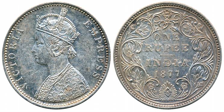 Victoria Empress, Silver Rupee, 1877, Bombay Mint, A3/II(i)/dot (Unlisted in Pridmore). Ve
