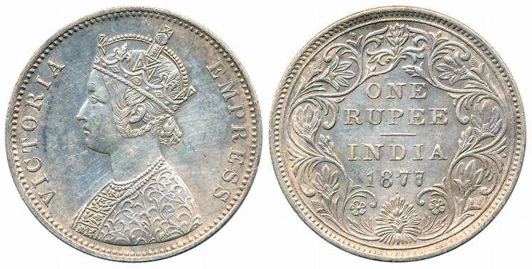 Victoria Empress, Silver Rupee, 1877, Bombay Mint, A3/II/dot (Unlisted in Pridmore). About