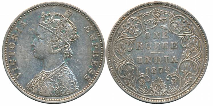 Victoria Empress, Silver Rupee, 1879, Bombay Mint, A3/II/dot (Prid# 153). Very fine.