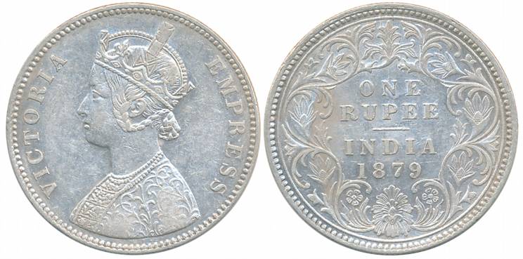 Victoria Empress, Silver Rupee, 1879, Calcutta Mint, A1/I/C incused (Prid# 117). Very fine