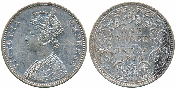 Victoria Empress, Silver Rupee, 1879, Bombay Mint, A3/I/dot (Prid# 154). Very fine+.