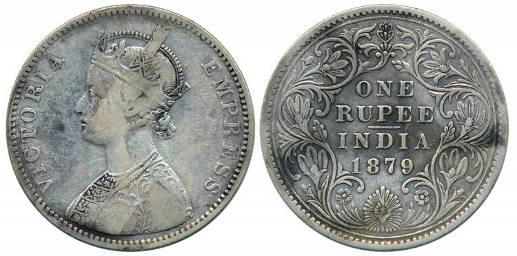 Victoria Empress, Silver Rupee, 1879, Bombay Mint, A3/IV/No dot (Unlisted in Pridmore). Fi