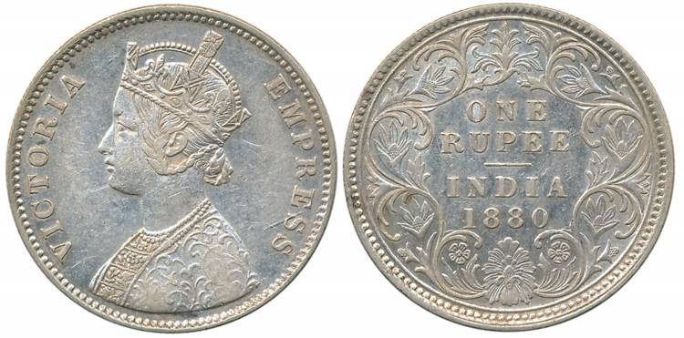 Victoria Empress, Silver Rupee, 1880, Calcutta Mint, A1/I/C incused (Prid# 118). Very fine
