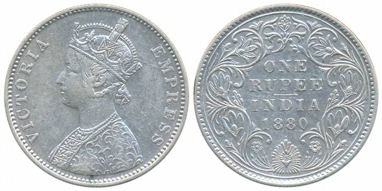 Victoria Empress, Silver Rupee, 1880, Bombay Mint, A3/IV/dot (Unlisted in Pridmore). Very 
