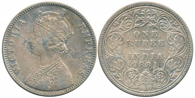 Victoria Empress, Silver Rupee, 1881, Bombay Mint, A3/I/dot (Prid# 158). About very fine, 