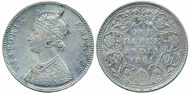 Victoria Empress, Silver Rupee, 1881, Bombay Mint, A3/IV/dot (Prid# Unlisted in Pridmore (