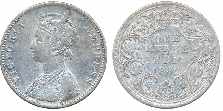 Victoria Empress, Silver Rupee, 1882, Bombay Mint, A3/IV/dot (Unlisted in Pridmore (159)).