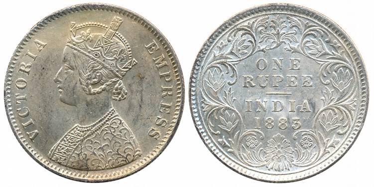 Victoria Empress, Silver Rupee, 1883, Calcutta Mint, A1/I/C incused (Prid# 122). Extremely