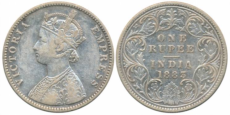 Victoria Empress, Silver Rupee, 1883, Bombay Mint, no mint mark,A3/I/B/ (Prid# 161). About