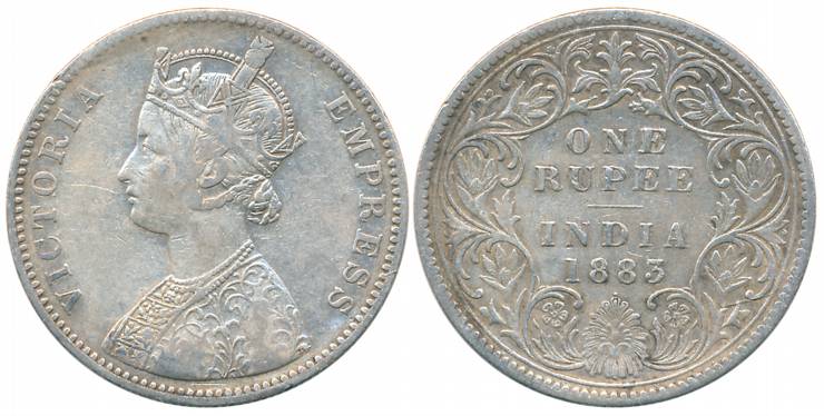 Victoria Empress, Silver Rupee, 1883, Bombay Mint, A3/I/B raised/dot (Prid# 163). About ve