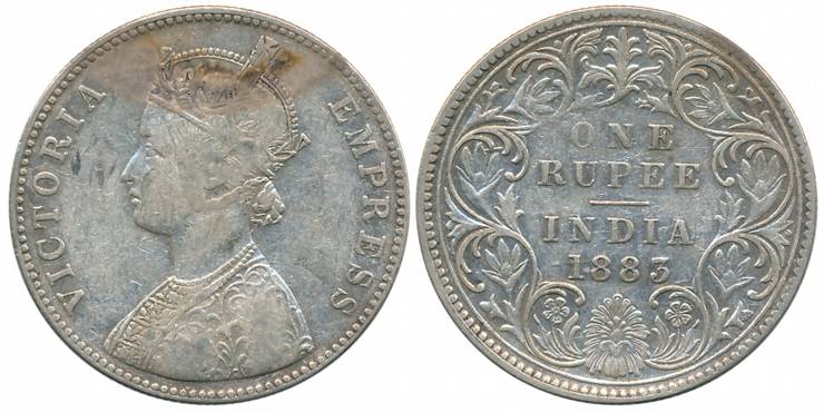 Victoria Empress, Silver Rupee, Mule- As the bust A1 was used by Calcutta Mint only, 1883,