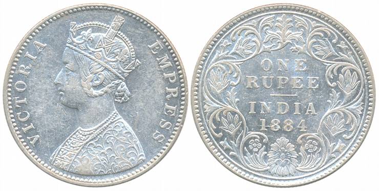 Victoria Empress, Silver Rupee, 1884, Bombay Mint, A3/I/B raised (Prid# 167). About extrem