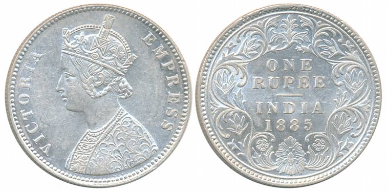 Victoria Empress, Silver Rupee, 1885, Calcutta Mint, A1/I/C incused, Shorter bar to 5 (Pri