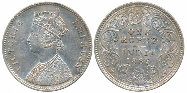 Victoria Empress, Silver Rupee, 1885, Calcutta Mint, A1/I/C incused, Longer bar to '5' (Pr