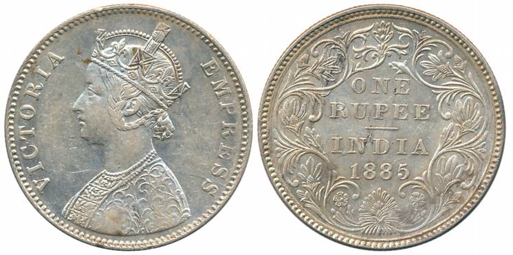 Victoria Empress, Silver Rupee, 1885, Bombay Mint, A3/II/B raised, Shorter bar to '5' (Pri