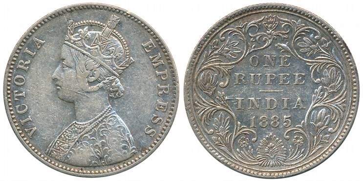 Victoria Empress, Silver Rupee, 1885, Bombay Mint, A3/II/B raised, Longer bar to '5' (Prid