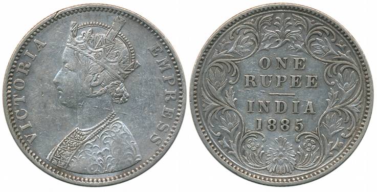 Victoria Empress, Silver Rupee, 1885, Bombay Mint, C2/I/B incused (Prid# 170). About very 