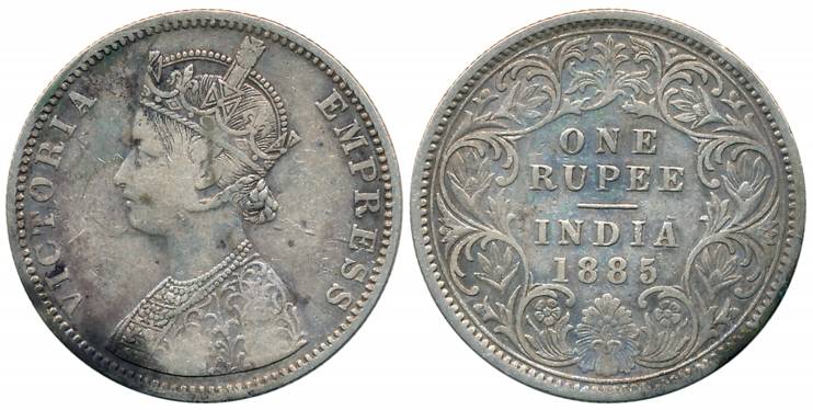 Victoria Empress, Silver Rupee, 1885, Calcutta Mint, C2/I/C incuse (Listed as proof). Abou