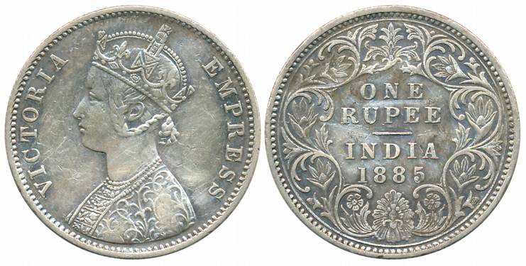 Victoria Empress, Silver Rupee, 1885, Mule, Bombay Mint, C3/I/B raised (Unlisted in Pridmo