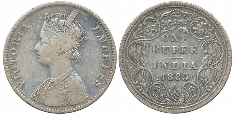 Victoria Empress, Silver Rupee, 1885, Bombay Mint, A3/II/B, raised, Top & bottom (Unlisted
