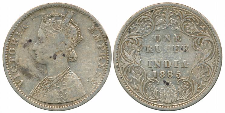 Victoria Empress, Silver Rupee, 1885, Bombay Mint, C1/I/B raised (Unlisted in Pridmore). F