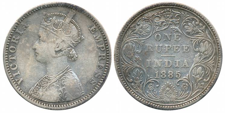 Victoria Empress, Silver Rupee, 1885, Bombay Mint, C2/II/B raised (Unlisted in Pridmore). 