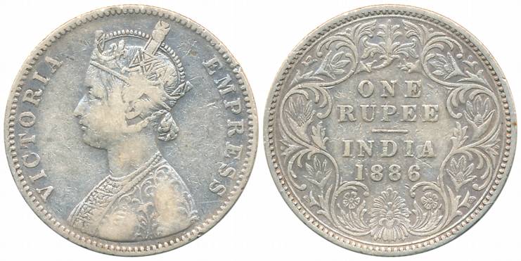 Victoria Empress, Silver Rupee, 1886, Bombay Mint, A3/I/B incused (Unlisted in Pridmore). 