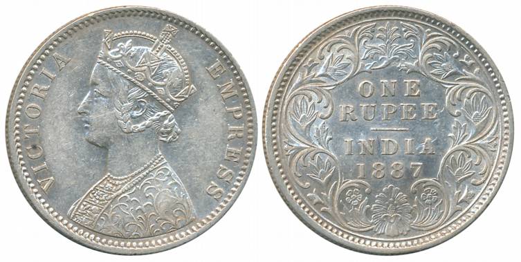 Victoria Empress, Silver Rupee, 1887, Calcutta Mint, C3/I/C incused (Prid# 128). Very fine