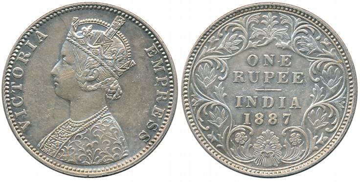 Victoria Empress, Silver Rupee, 1887, Bombay Mint, C2/I/B incuse, inverted 'B', (Unlisted 