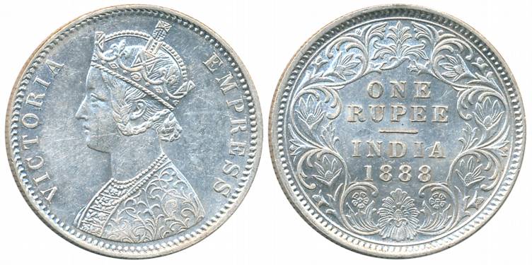 Victoria Empress, Silver Rupee, 1888, Calcutta Mint, C3/I/C incused (Prid# 129). Extremely