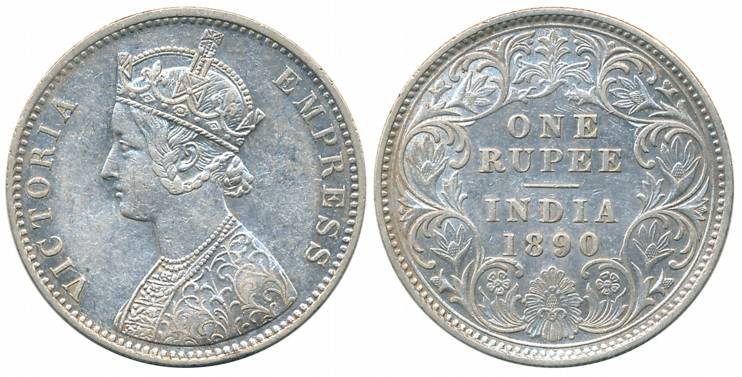 Victoria Empress, Silver Rupee, 1890, Calcutta Mint, C3/I/C Incused (Prid# 131). Very fine