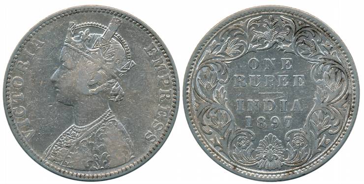 Victoria Empress, Silver Rupee, 1897, Bombay Mint, C2/I/B incused (Prid# 183). About very 