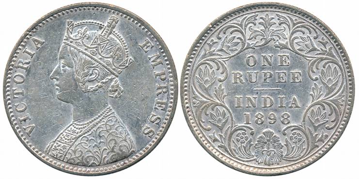 Victoria Empress, Silver Rupee, 1898, Calcutta Mint, C3/I/C incused (Prid# 137). Very fine