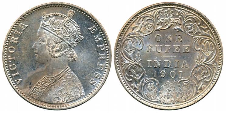 Victoria Empress, Silver Rupee, 1901, Bombay Mint, A3/I/B incuse (Prid# 187). Extremely fi