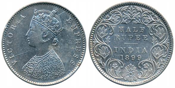Victoria Empress, Silver 1/2 Rupee, 1899, Calcutta Mint, A/I/C incused (Prid# 282). About 