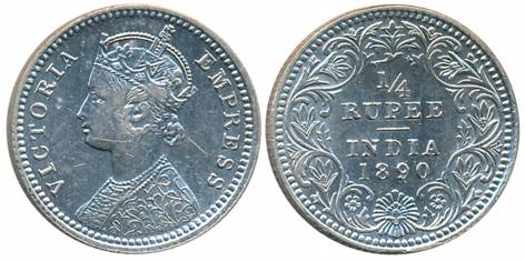 Victoria Empress, Silver 1/4 Rupee, 1890, Calcutta Mint, C/II/C incused (Prid# 395). Very 