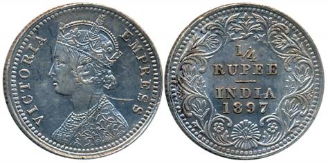 Victoria Empress, Silver 1/4 Rupee, 1897, Calcutta Mint, C/II/C incused (Prid# 401). About