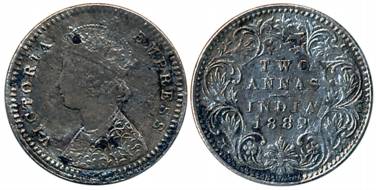 Victoria Empress, Silver 2 Anna, 1882, Bombay Mint, B/I/dot (Unlisted in Pridmore). Fine, 