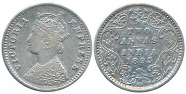 Victoria Empress, Silver 2 Anna, 1893, Bombay Mint, B/II/B incused (Unlisted in Pridmore),