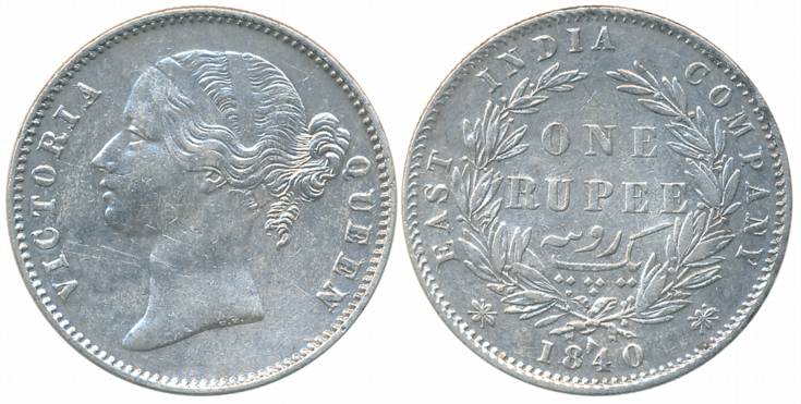 Victoria Queen, Silver Rupee, Divided legend, 1840, Calcutta/ Bombay Mint, W.W raised, Re-