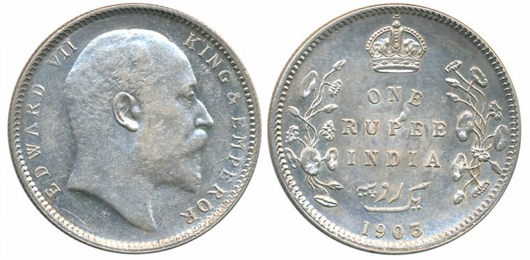 Edward VII, Silver Rupee, 1903, Calcutta Mint (Prid# 189). About extremely fine.