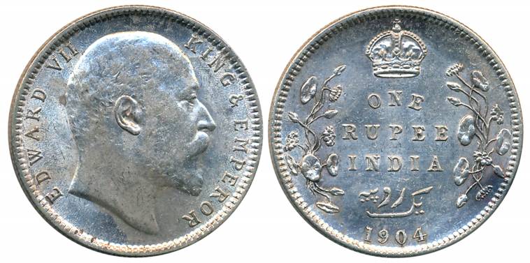 Edward VII, Silver Rupee, 1904, Calcutta Mint (Prid# 190). Extremely fine+.
