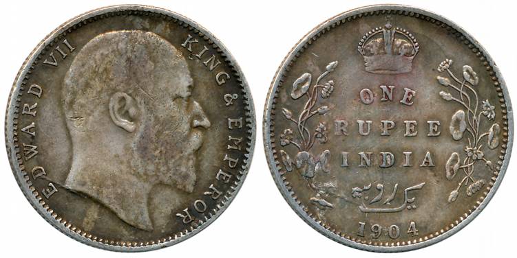 Edward VII, Silver Rupee, 1904, Bombay Mint, Without ''B''/ No Dot on the stem/Narrow 4, E